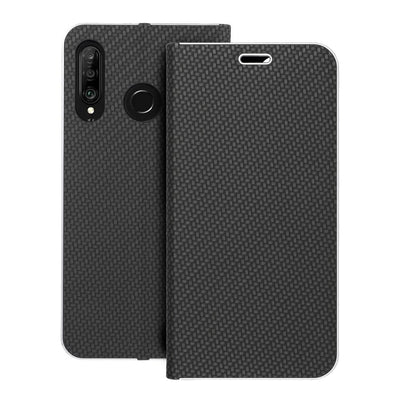 Husa Luna Book Carbon Flip pentru Huawei P30 Lite Negru