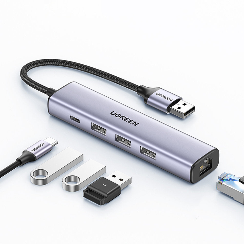 Adaptor Ugreen Multifunctional HUB USB 3.0 - 3 X USB / Ethernet Rj-45 / USB Type C PD Gri (Cm475)