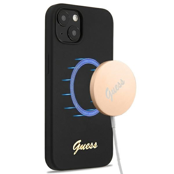 Husa Guess Guhmp13mlslmgbk iPhone 13 6.1" Negru/Negru Hardcase Silicone Script Auriu Logo Magsafe