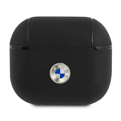 Husa BMW Genuine Leather Argintiu Logo pentru AirPods 3 - Negru