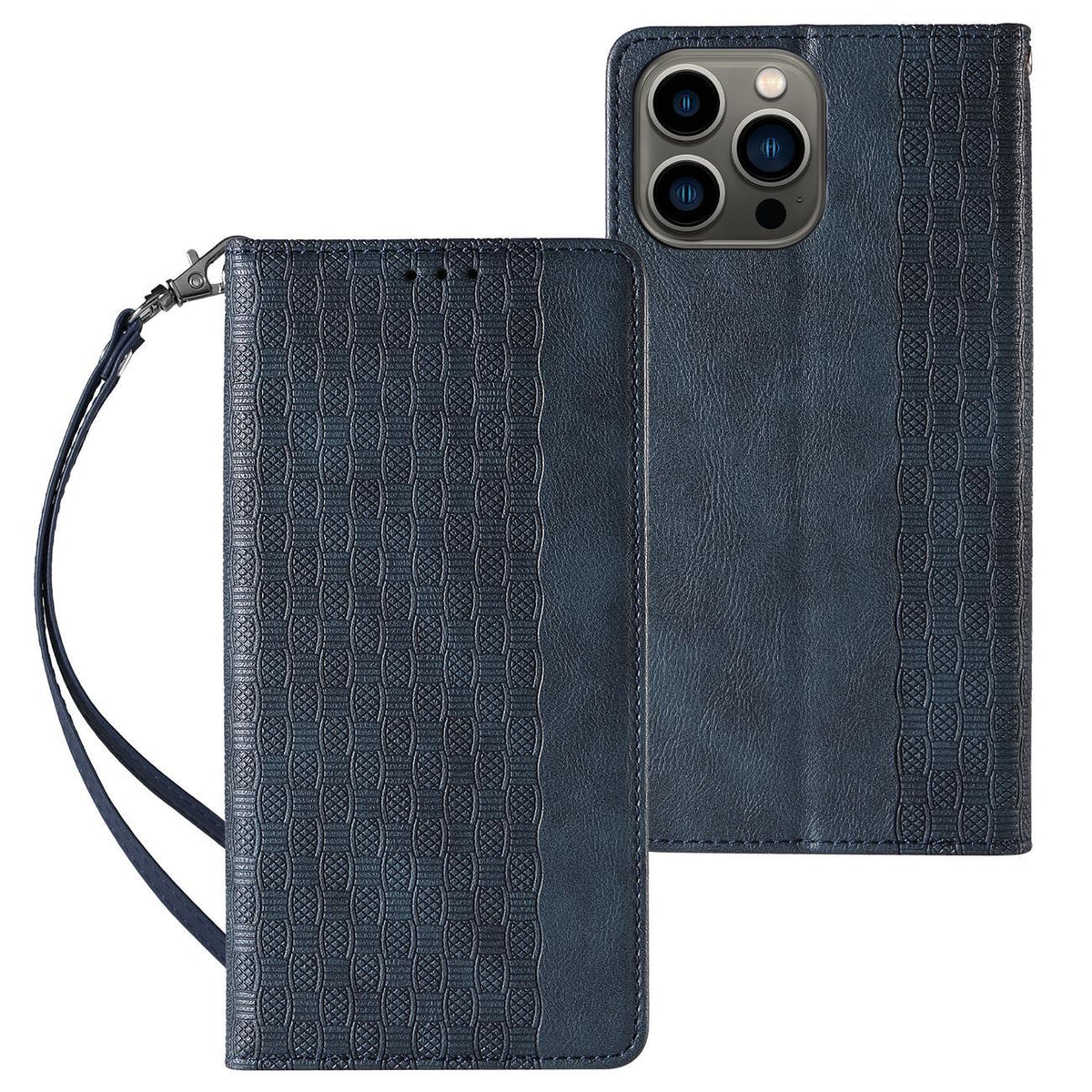 Husa Magnet Curea pentru iPhone 12 Pro Max Pouch Wallet + Mini Lanyard Pendant Albastru