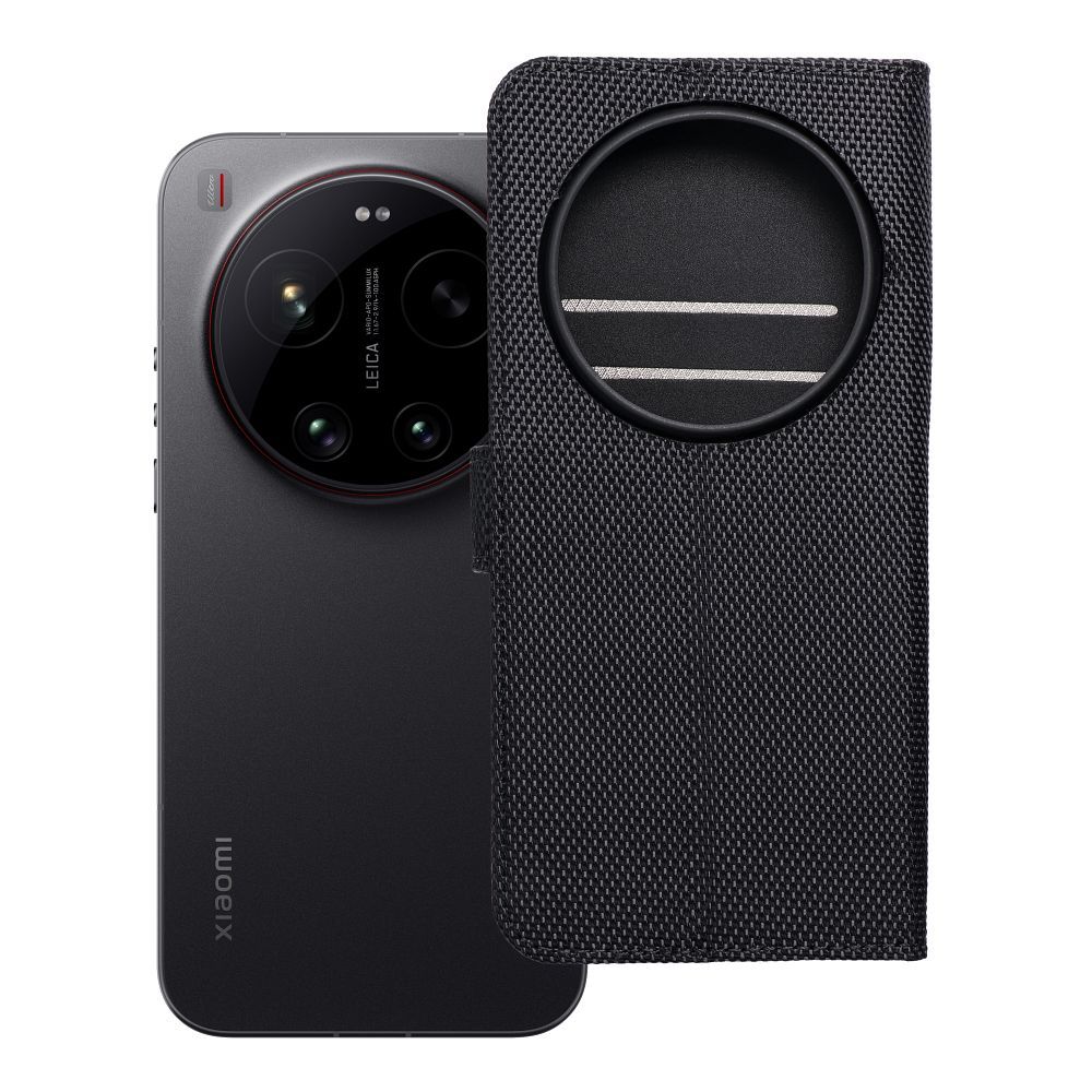 Husa 4Card Rfid Flip pentru Xiaomi 17 Ultra Anti-theft Tech Fabric Negru