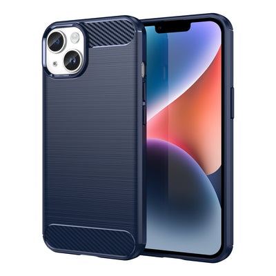 Husa Carbon pentru iPhone 14 Plus Flexible Gel Albastru