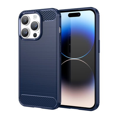 Husa Carbon pentru iPhone 14 Pro Max Flexible Gel Albastru