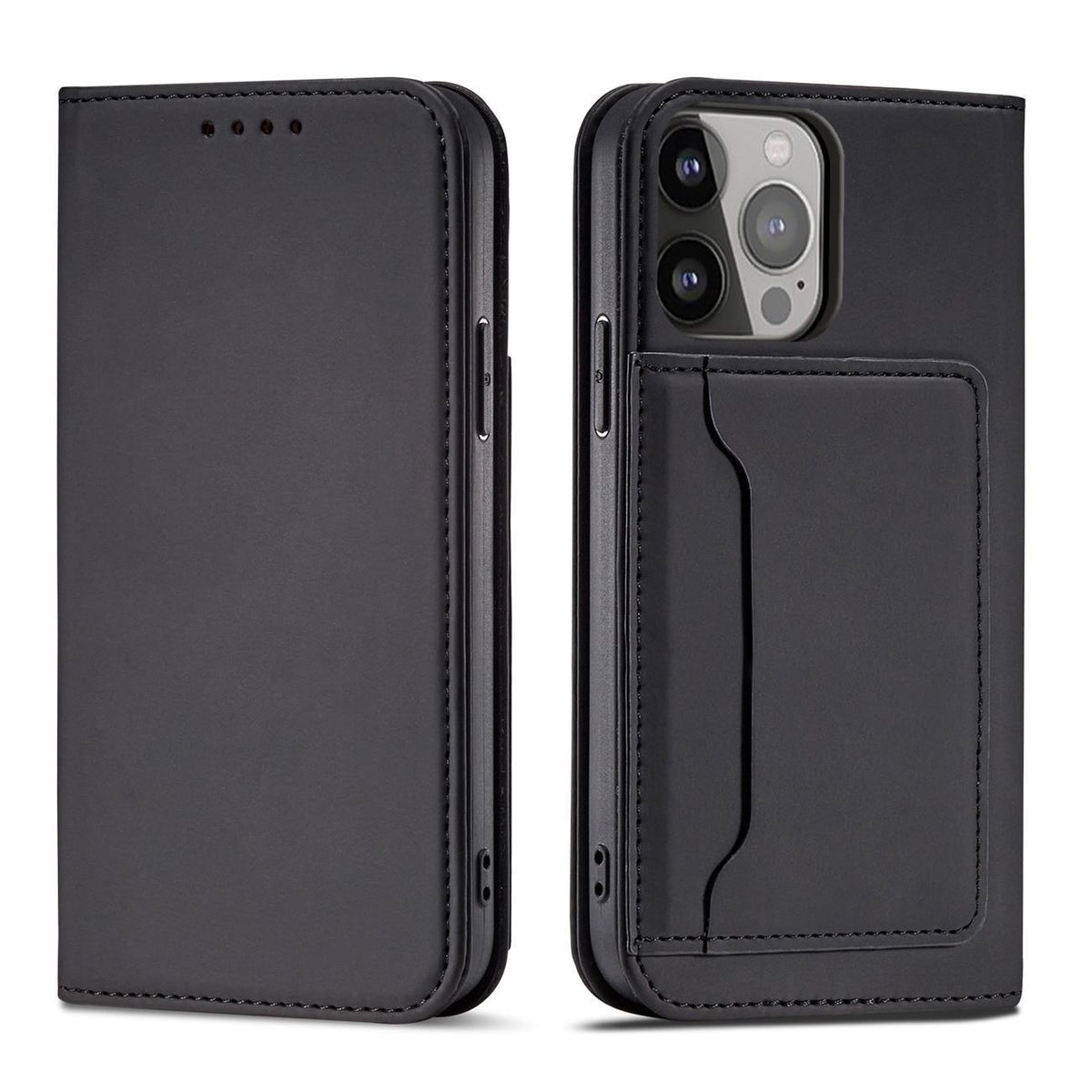 Husa Magnet Card pentru iPhone 14 Flip Cover Wallet Stand Negru