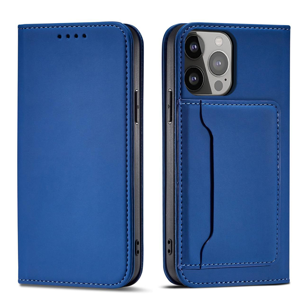 Husa Magnet Card pentru iPhone 14 Plus Flip Cover Wallet Stand Albastru