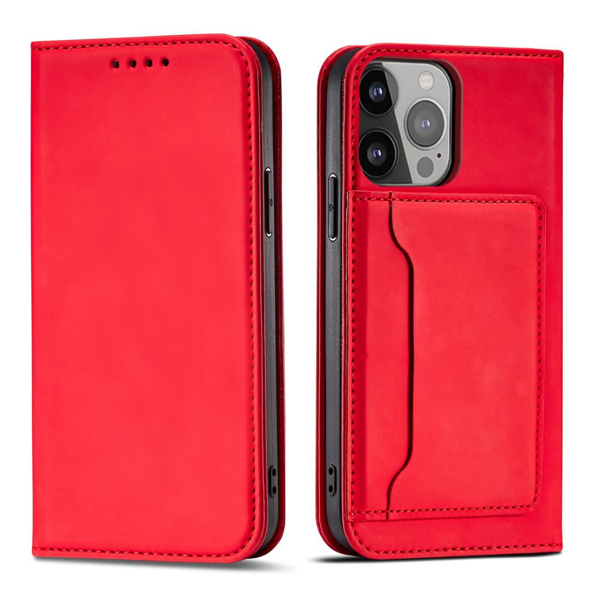 Husa Magnet Card pentru iPhone 14 Pro Max Flip Cover Wallet Stand Rosu