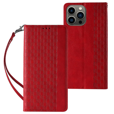 Husa Magnet Curea pentru iPhone 14 Pro Max Flip Wallet Mini Lanyard Stand Rosu