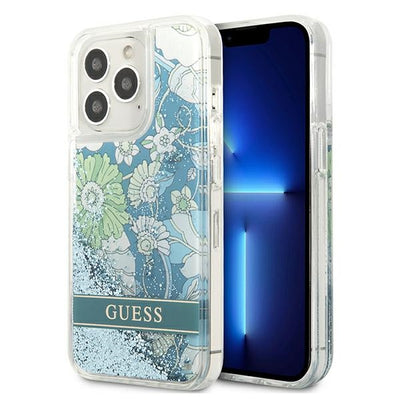 Husa Guess iPhone 13 Pro / 13 6.1" Verde/Verde Hardcase Flower Liquid Glitter
