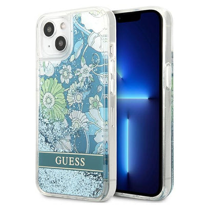 Husa Guess iPhone 13 6.1" Verde/Verde Hardcase Flower Liquid Glitter