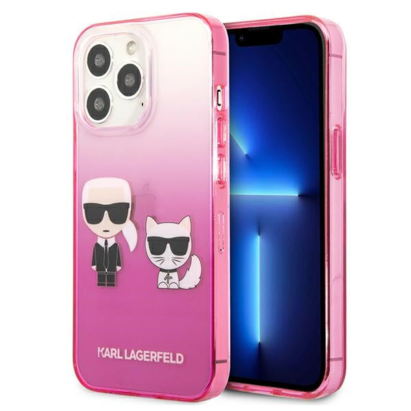 Husa Karl Lagerfeld Gradient Ikonik Karl&Choupette pentru iPhone 13 Pro / iPhone 13 - Roz