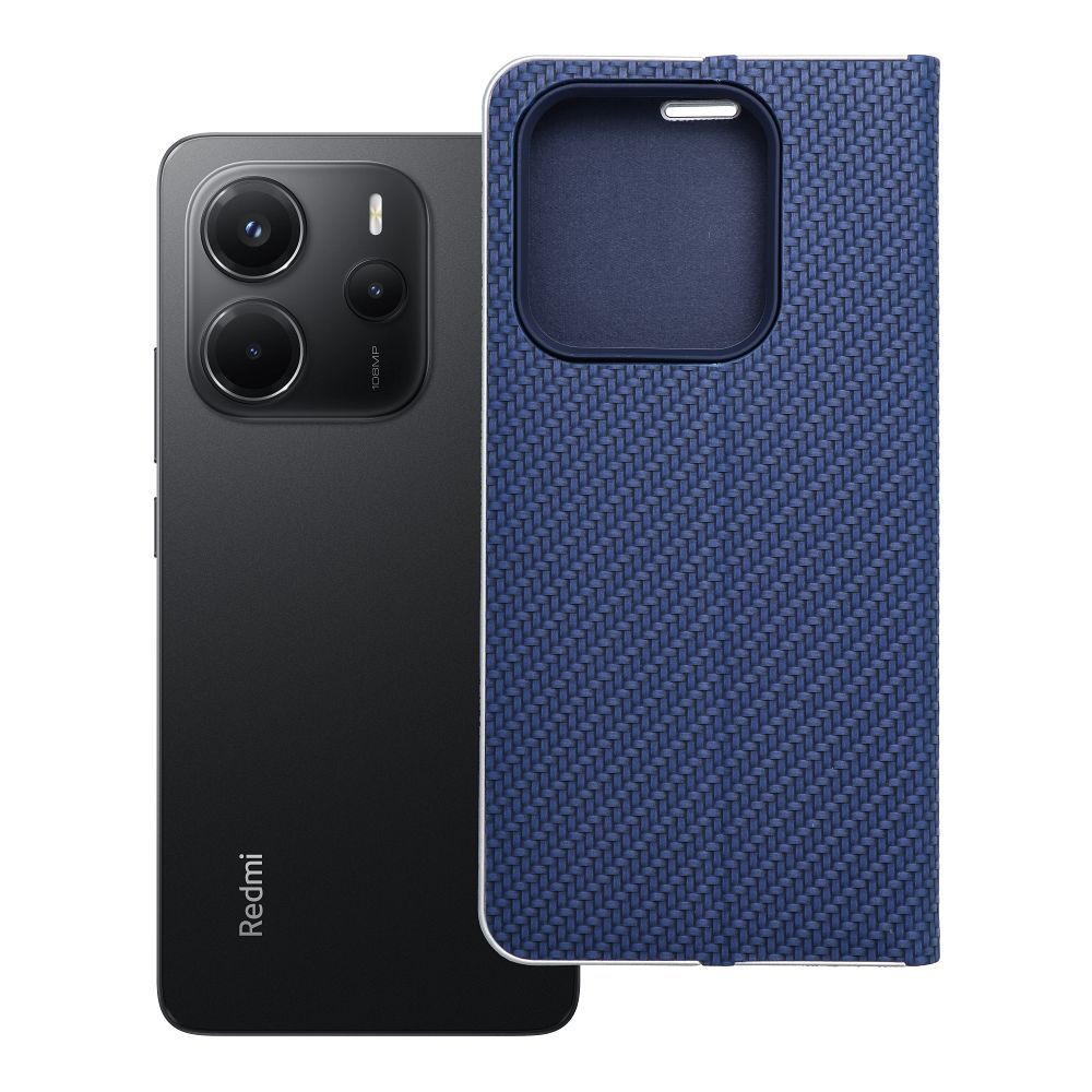 Husa Luna Book Carbon Flip pentru Xiaomi Redmi Note 14 5G Albastru