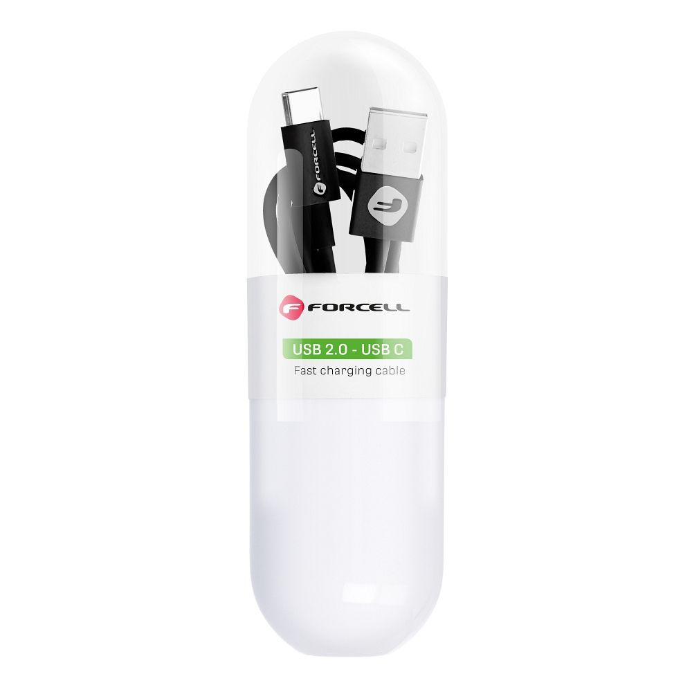 Cablu USB A To USB C Forcell F-energy 2,1A Tube 1 M C319 Negru