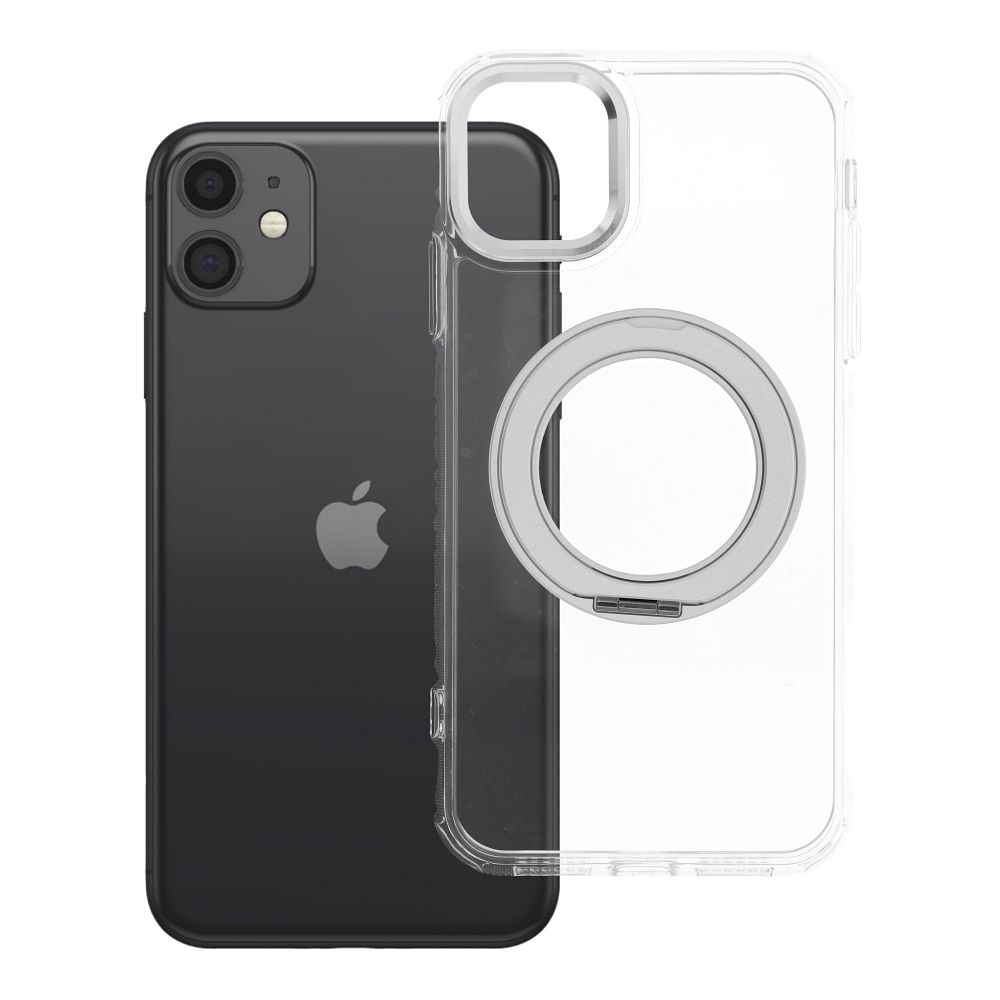 Husa pentru iPhone 11 Frame Circle Stand Compatible cu Magsafe Transparent