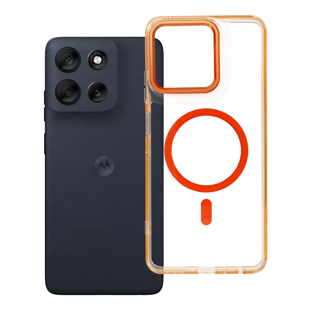 Husa Frame Transparent Hybrid Mag pentru Motorola G56 Compatible cu Magsafe Hermes Portocaliu