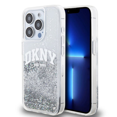 Husa Dkny Liquid Glitter Arch Logo pentru iPhone 14 Pro Transparent