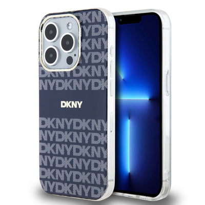 Husa Dkny PC/TPU Repeat Pattern Tonal Stripe Magsafe pentru iPhone 13 Pro Albastru