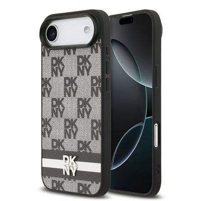 Husa Dkny piele sintetica Checkered Pattern si Stripe pentru iPhone Air Negru