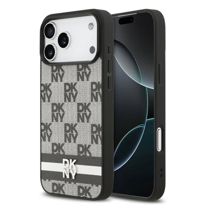 Husa Dkny piele sintetica Checkered Pattern si Stripe pentru iPhone 17 Pro Max Negru