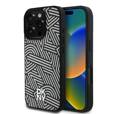 Husa Dkny piele sintetica Crosswalk Pattern Magsafe pentru iPhone 16 Pro Ivory