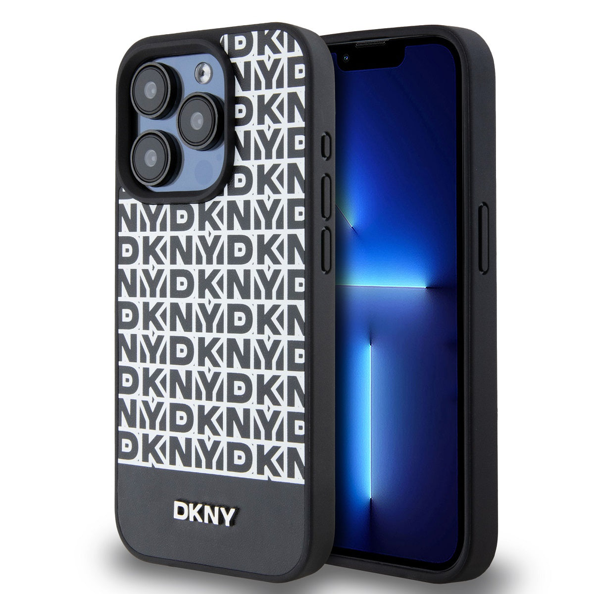 Husa Dkny piele sintetica Repeat Pattern Bottom Stripe Magsafe pentru iPhone 14 Pro Max Negru