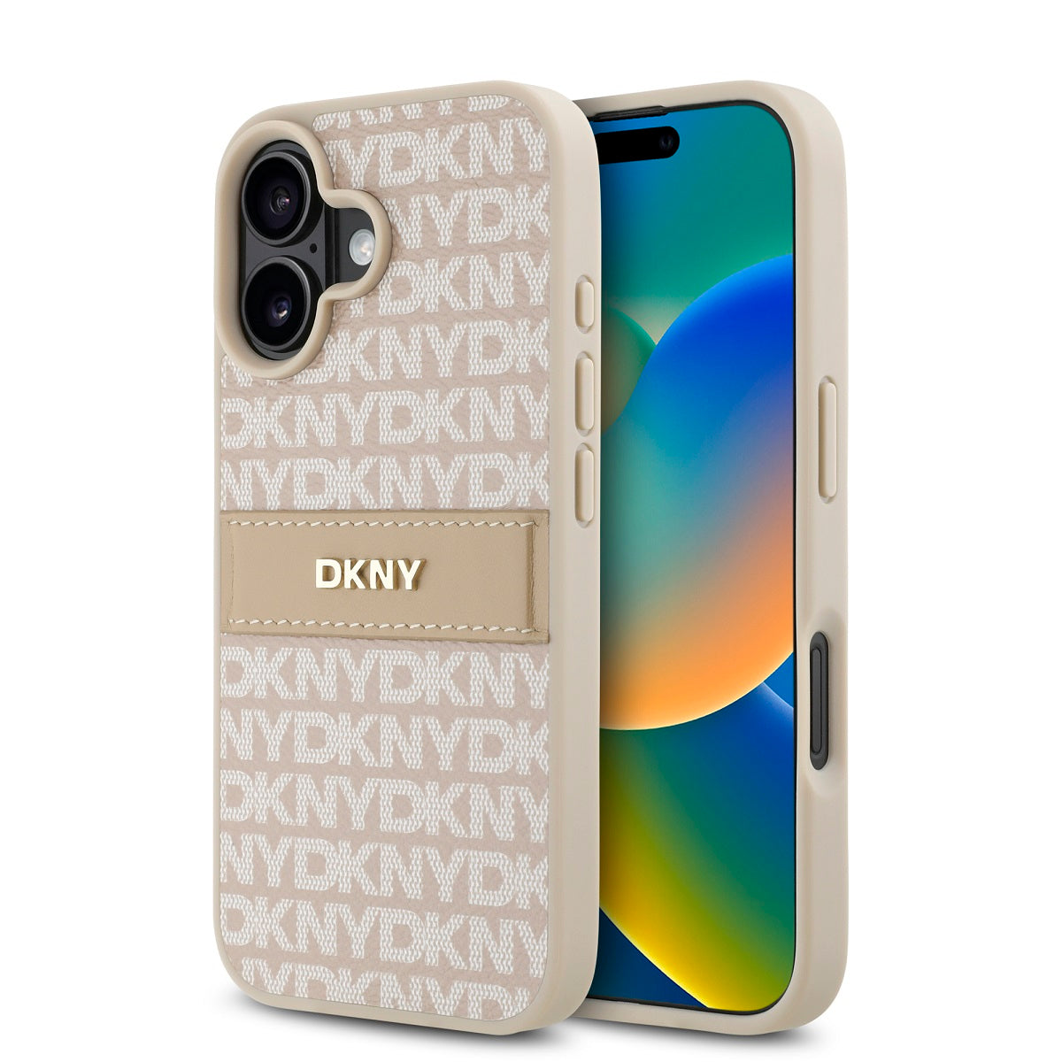Husa Dkny piele sintetica Repeat Pattern Tonal Stripe pentru iPhone 16 Plus Roz