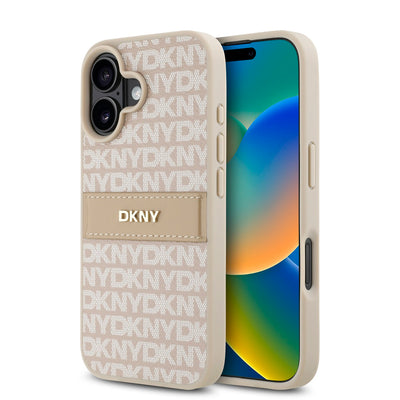 Husa Dkny piele sintetica Repeat Pattern Tonal Stripe pentru iPhone 16 Plus Roz