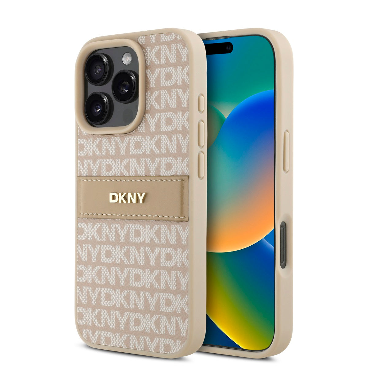 Husa Dkny piele sintetica Repeat Pattern Tonal Stripe pentru iPhone 16 Pro Max Roz