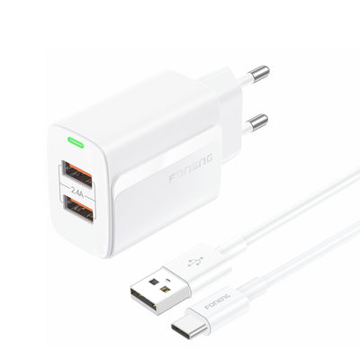 Cablu Foneng Incarcator priza Eu63 2.4A 12W 2xUSB + Usb-c Alb