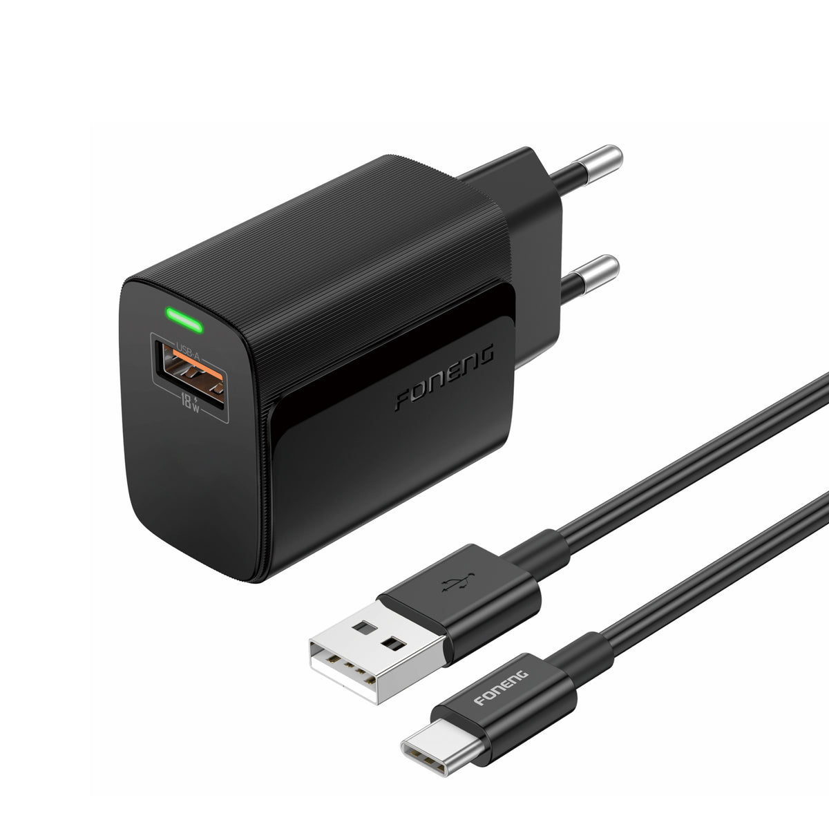 Cablu Foneng Incarcator priza Eu64 18W 1xUSB Qc3.0 + Usb-c Negru