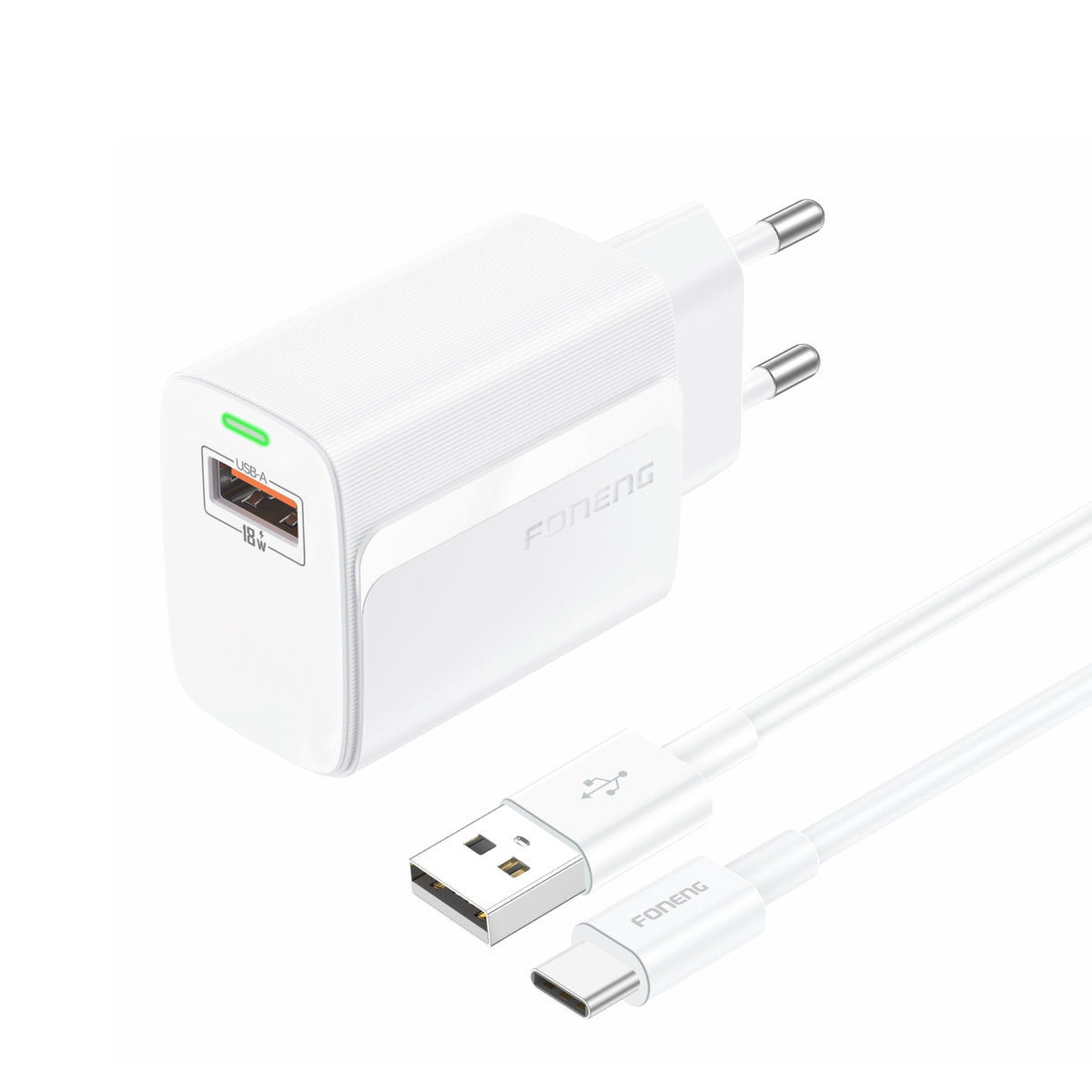 Cablu Foneng Incarcator priza Eu64 18W 1xUSB Qc3.0 + Usb-c Alb