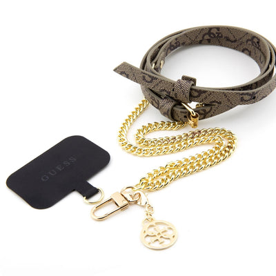 Curea Guess Crossbody PU 4G Chain cu Charm Auriu/Maro