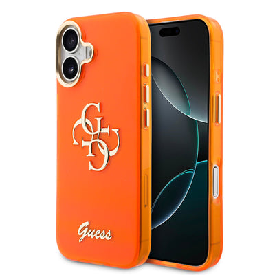 Husa Guess IML 4G Script Metal Logo pentru iPhone 17 Portocaliu
