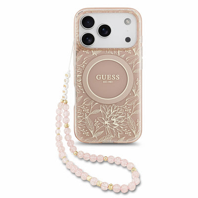 Husa Guess IML Flowers Allover Curea Magsafe pentru iPhone 18 Pro Roz