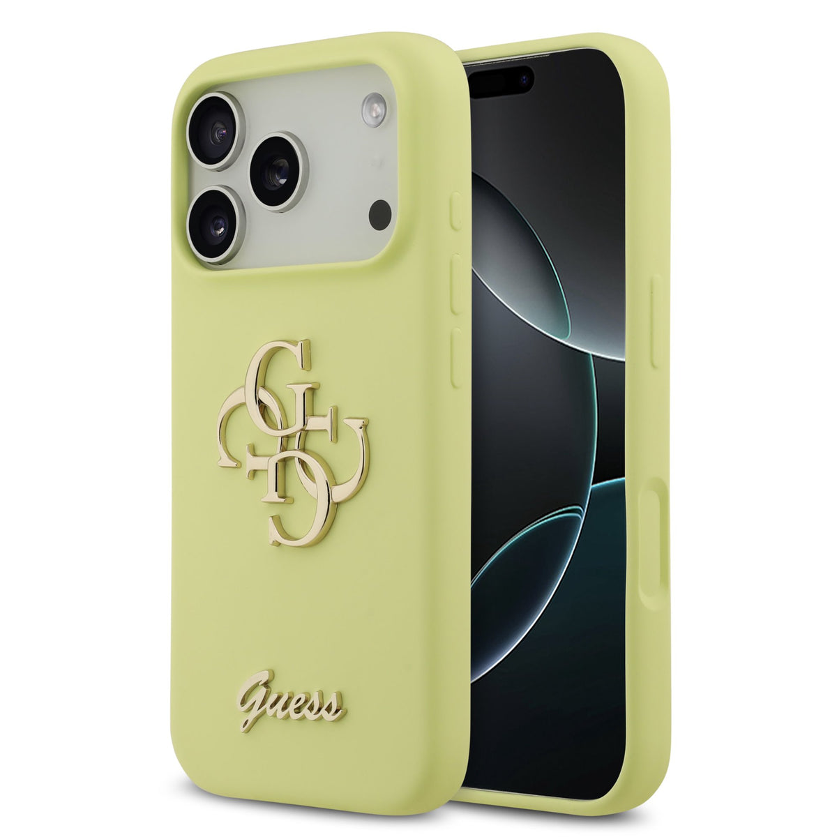 Husa Guess Liquid Silicone 4G Metal Logo pentru iPhone 17 Pro Galben