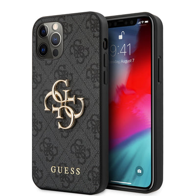 Husa Guess PU 4G Metal Logo pentru iPhone 12/12 Pro Gri
