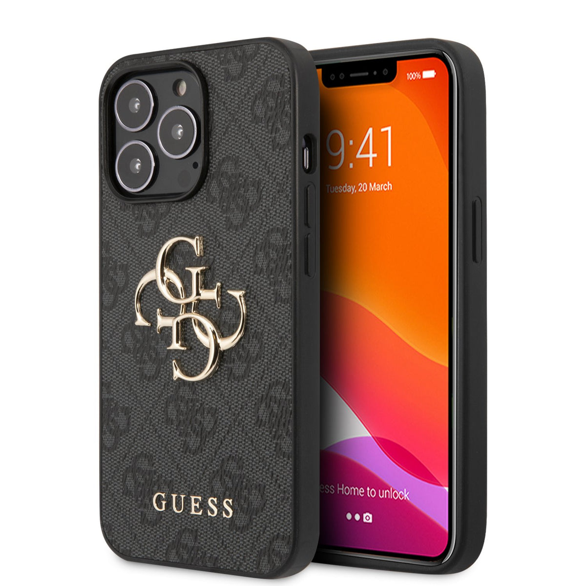 Husa Guess PU 4G Metal Logo pentru iPhone 13 Pro Max Gri