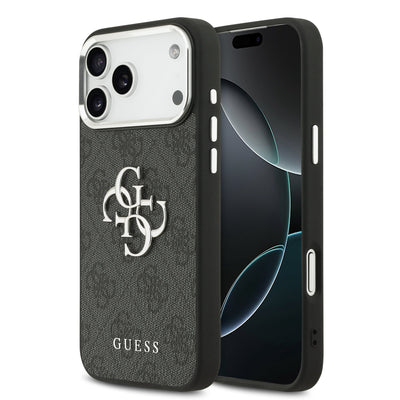 Husa Guess PU 4G Metal Logo pentru iPhone 17 Pro Max Argintiu Negru