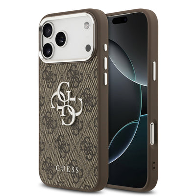 Husa Guess PU 4G Metal Logo pentru iPhone 17 Pro Max Argintiu Maro