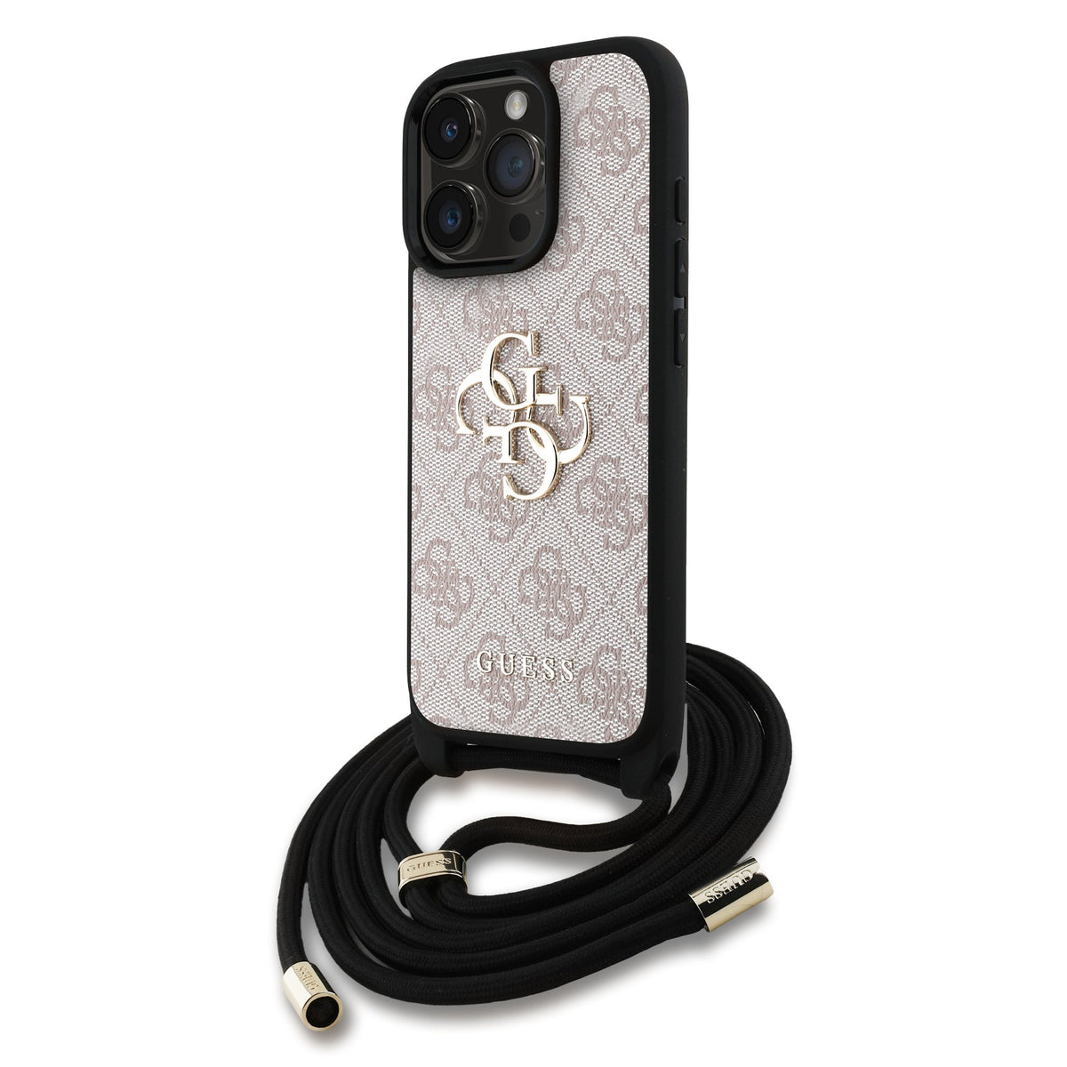 Husa Guess PU 4G Metal Logo Crossbody Curea pentru iPhone 15 Pro Max Roz