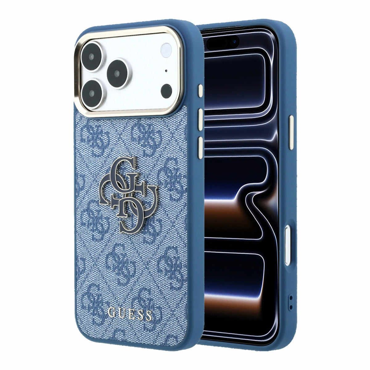Husa Guess PU 4G Resin Metal Logo pentru iPhone 18 Pro Max Albastru