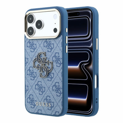 Husa Guess PU 4G Resin Metal Logo pentru iPhone 18 Pro Max Albastru
