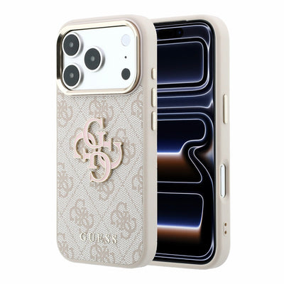 Husa Guess PU 4G Resin Metal Logo pentru iPhone 18 Pro Max Roz