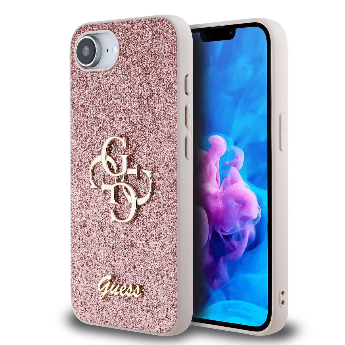 Husa Guess PU Fixed Glitter 4G Metal Logo pentru iPhone 16e/17e Roz
