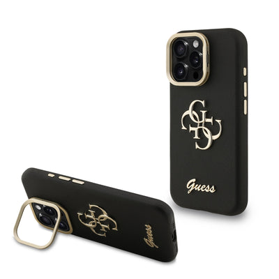 Husa Guess PU Grained 4G Logo Stand Camera Frame pentru iPhone 15 Pro Negru