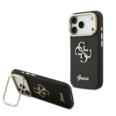 Husa Guess PU Grained 4G Logo Stand Camera Frame pentru iPhone 17 Pro Negru