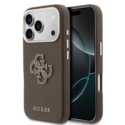 Husa Guess PU Grained 4G Resin Metal Logo pentru iPhone 17 Pro Maro