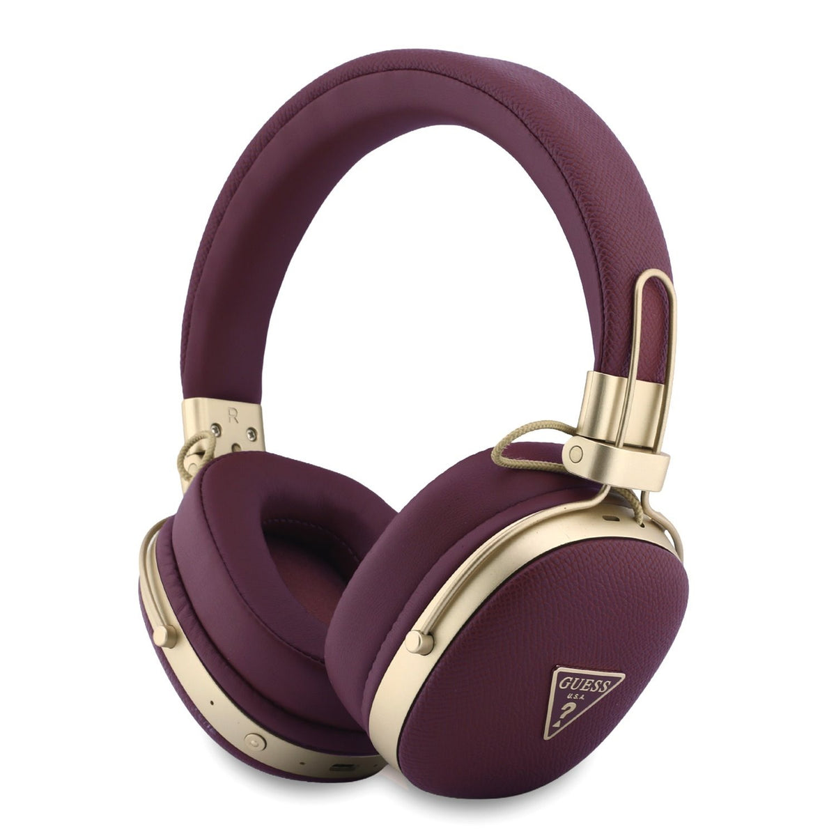 Casti Guess PU Grained Triangle Auriu Metal Logo ENC Wireless Burgundy