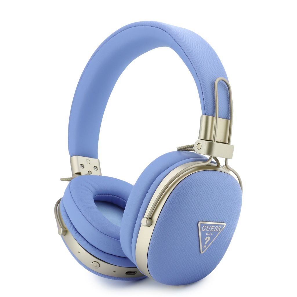 Casti Guess PU Grained Triangle Auriu Metal Logo ENC Wireless Albastru