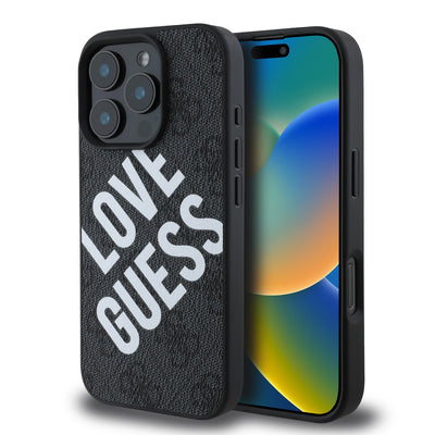 Husa Guess piele sintetica 4G Big Love Logo Magsafe pentru iPhone 16 Pro Negru